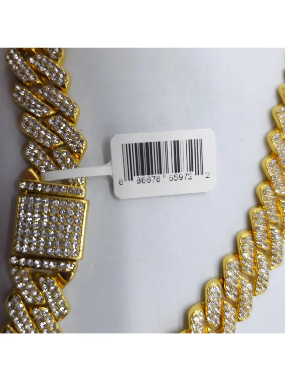 Invicta Mens Gold Tone Cuban Link Necklace Iced Out Crystal Detailing 20